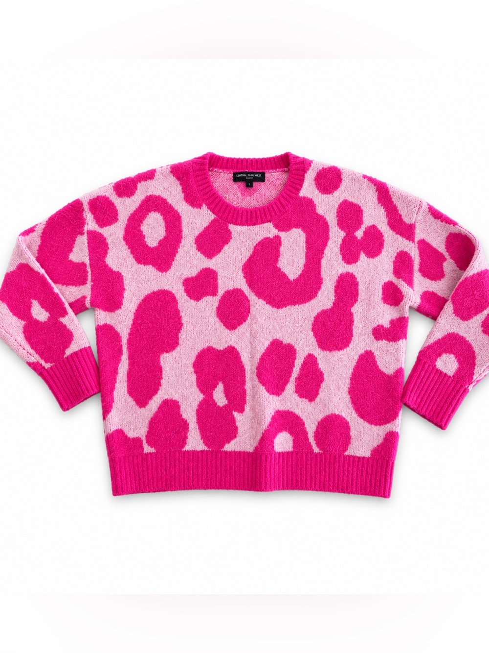 Central Park West Hot Pink and Light Pink Leopard Crewneck Sweater